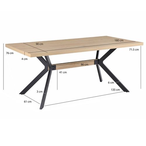Table De Repas L. 180 Cm Décor Chêne Et Pieds En Métal Noir - Ligna