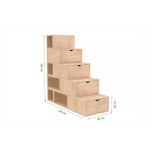 Escalier Cube De Rangement Hauteur 125 Cm, Vernis Naturel