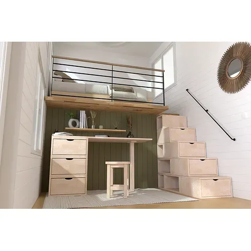 Escalier Cube De Rangement Hauteur 125 Cm, Vernis Naturel