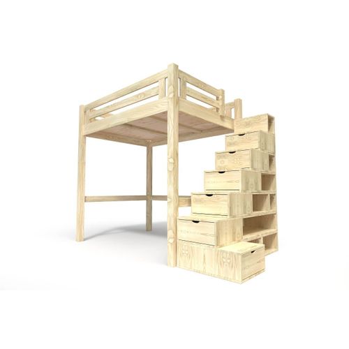 Lit Mezzanine Adulte Bois 120x200 Alpage Hauteur Réglable + Escalier Cube