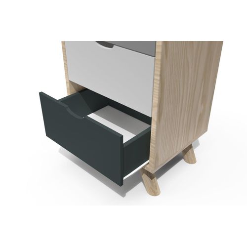 Chiffonnier Scandinave Bois 5 Tiroirs Viking, Prune, Gris Souris, Blanc, Gris Anthracite