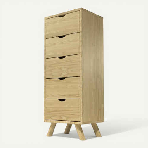 DAVA - Commode 5 Tiroirs en Pin Massif Blanc -- Meubles