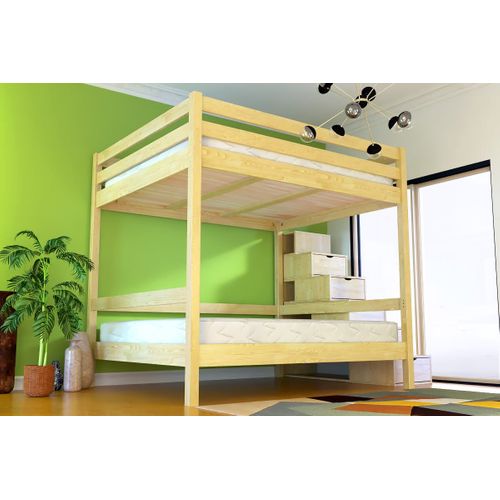 Lit Superposé 160x200 Double Escalier Cube Sylvia, Miel