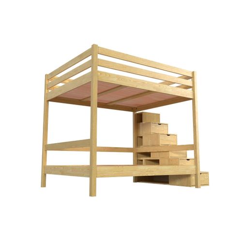 Lit Superposé 160x200 Double Escalier Cube Sylvia, Miel