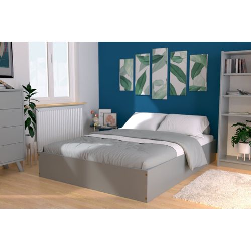Lit Coffre 2 Places Bois Massif Robuste - 140x200, Gris