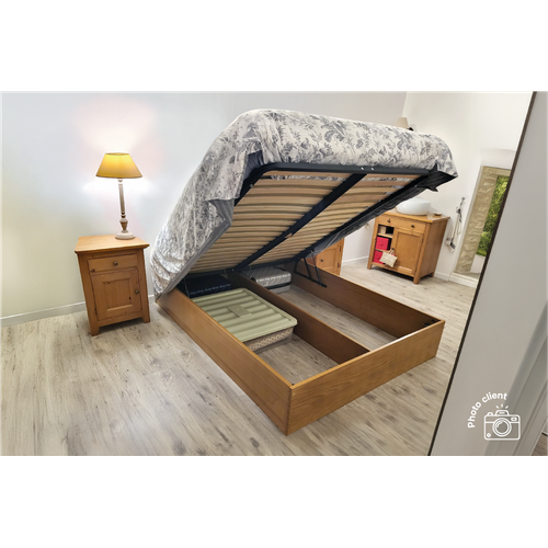 Lit Coffre 2 Places Bois Massif Robuste - 140x200, Gris