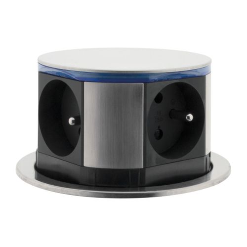 Lot De 2 Blocs Multiprises Encastrables Compact LED 3 Prises 16a 2p+t et 2xusb - Inox - Otio