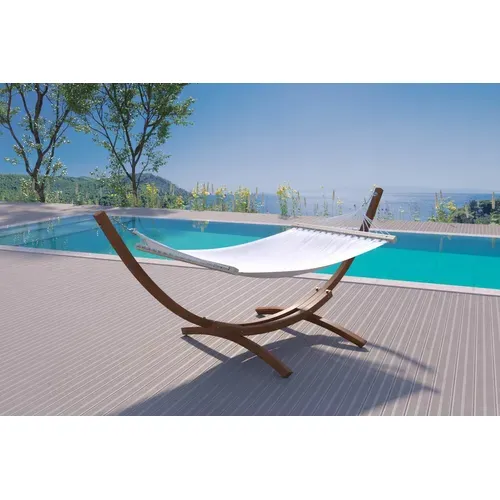 Lagoa - Hamac Bois Sur Support 3,15 M - 1 Personne - Toile Poly-coton Ecru