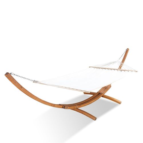 Lagoa - Hamac Bois Sur Support 3,15 M - 1 Personne - Toile Poly-coton Ecru