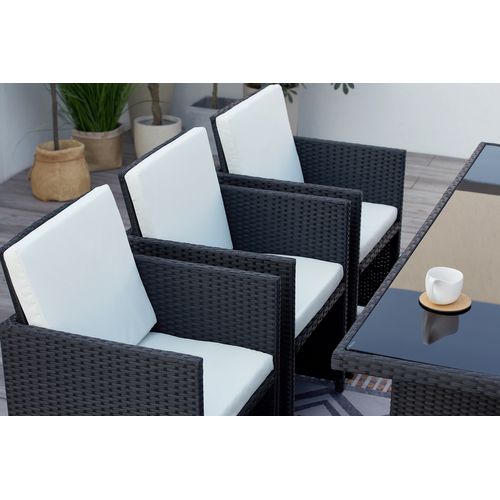 Monaco 10 - Salon De Jardin Encastrable 10 Places Fauteuils Et Poufs En Résine Tressée Noir Et Blanc
