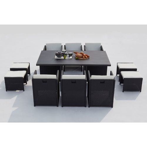 Sunset - Table Et Chaise 10 Places Encastrables Alu Résine Noir-blanc