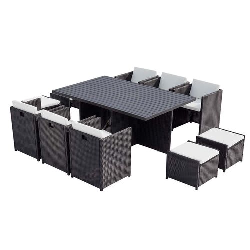 Sunset - Table Et Chaise 10 Places Encastrables Alu Résine Noir-blanc