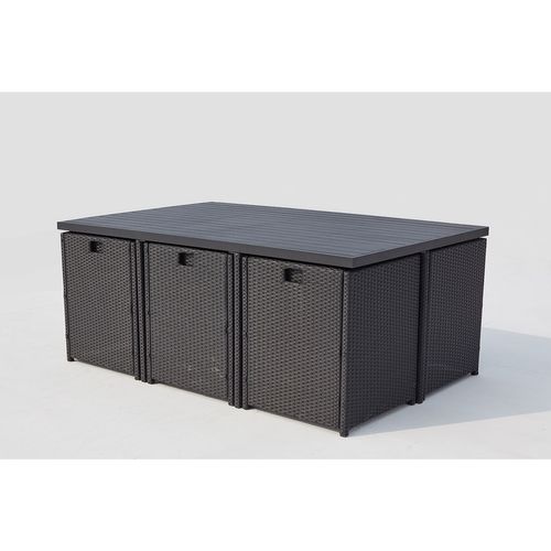 Sunset - Table Et Chaise 10 Places Encastrables Alu Résine Noir-blanc