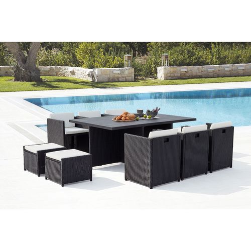 Sunset - Table Et Chaise 10 Places Encastrables Alu Résine Noir-blanc