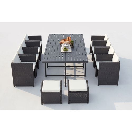 Sunset - Table Et Chaise 12 Places Encastrables Alu Résine Gris-blanc