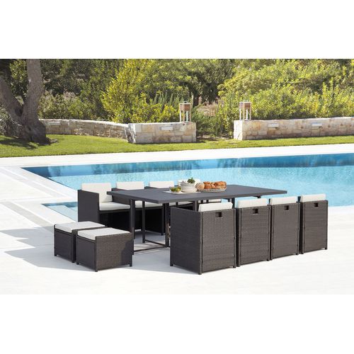 Sunset - Table Et Chaise 12 Places Encastrables Alu Résine Gris-blanc