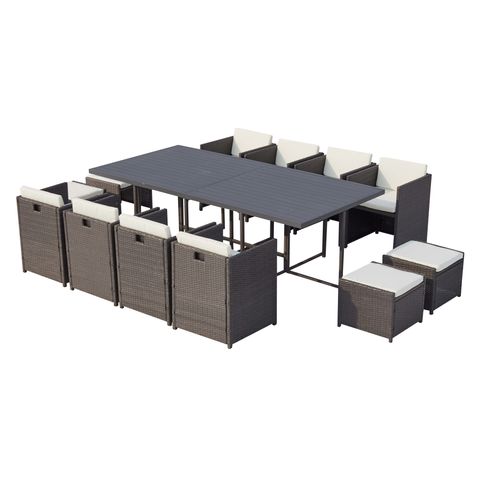 Sunset - Table Et Chaise 12 Places Encastrables Alu Résine Gris-blanc