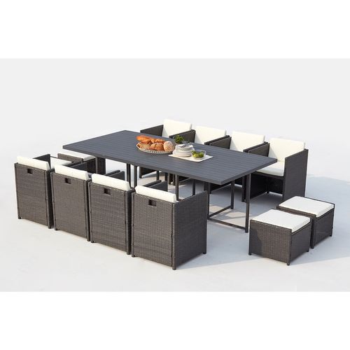 Sunset - Table Et Chaise 12 Places Encastrables Alu Résine Gris-blanc