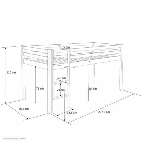Lit Mi- Haut Blanc 90x200 En Hauteur Avec Echelle Et Rideau Pirate