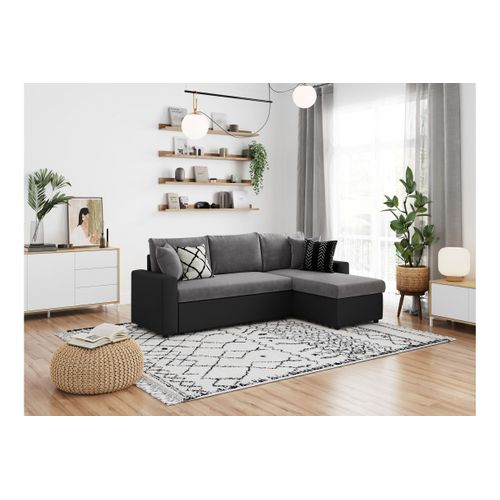 Canapé D'angle Maria Réversible Et Convertible Avec Coffre En Simili Et Microfibre -  Gris / Noir