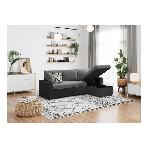 Canapé D'angle Maria Réversible Et Convertible Avec Coffre En Simili Et Microfibre -  Gris / Noir