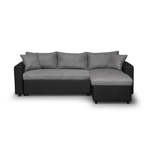 Canapé D'angle Maria Réversible Et Convertible Avec Coffre En Simili Et Microfibre -  Gris / Noir