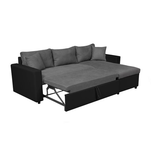 Canapé D'angle Maria Réversible Et Convertible Avec Coffre En Simili Et Microfibre -  Gris / Noir