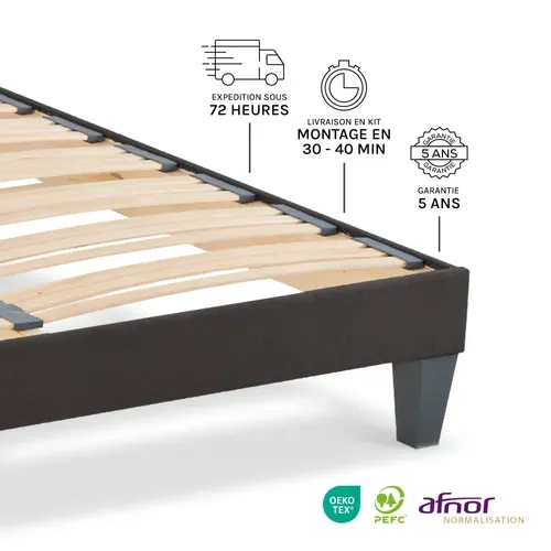 Sommier à Lattes En Bois Kit15 140x200 Cm Coloris Gris  Livré En Kit