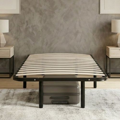 Sommier à Lattes En Métal Somkit 90x190 Cm Coloris Noir Livré En Kit