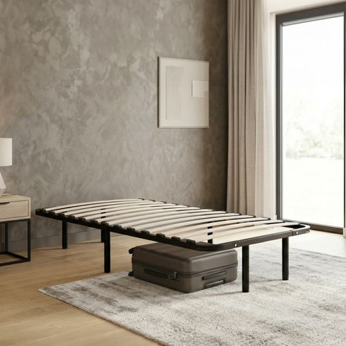 Sommier à Lattes En Métal Somkit 90x190 Cm Coloris Noir Livré En Kit