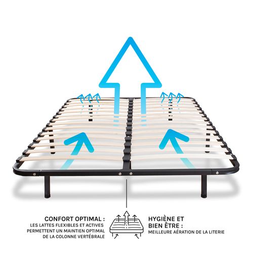 Sommier à Lattes En Métal Somkit 90x190 Cm Coloris Noir Livré En Kit