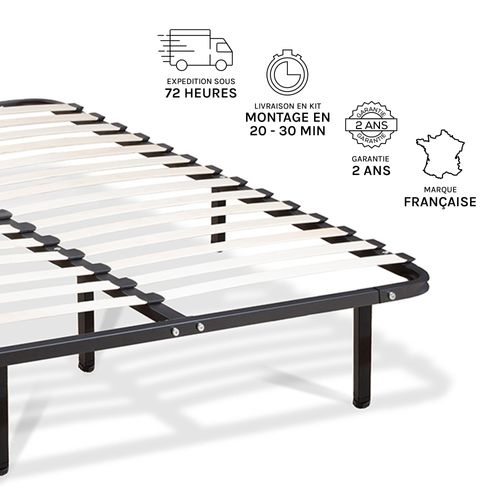Sommier à Lattes En Métal Somkit 140x190 Cm Coloris Noir Livré En Kit