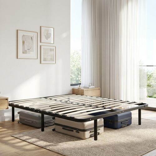 Sommier à Lattes En Métal Somkit 160x200 Cm Coloris Noir Livré En Kit