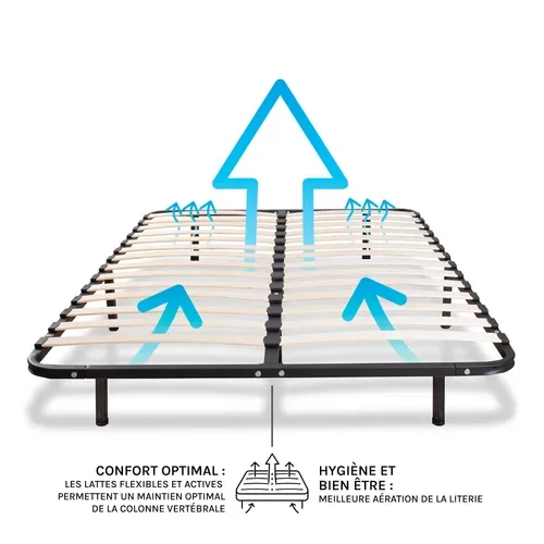 Sommier à Lattes En Métal Somkit 160x200 Cm Coloris Noir Livré En Kit