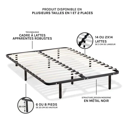 Sommier à Lattes En Métal Somkit 180x200 Cm Coloris Noir Livré En Kit