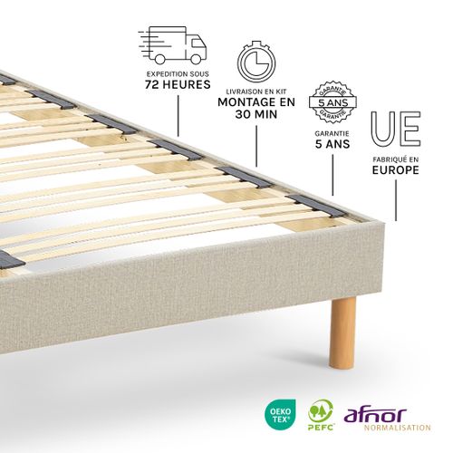 Sommier à Lattes En Bois Lino 90x200 Cm Coloris Beige Livré En Kit