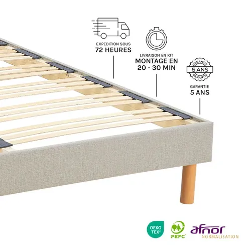Sommier à Lattes En Bois Lino 140x190 Cm Coloris Beige Livré En Kit