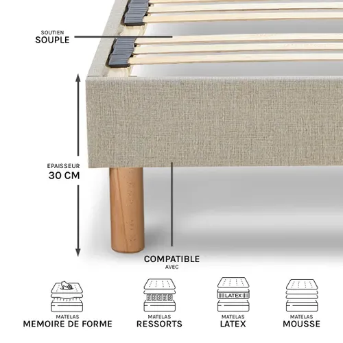Sommier à Lattes En Bois Lino 140x200 Cm Coloris Beige Livré En Kit