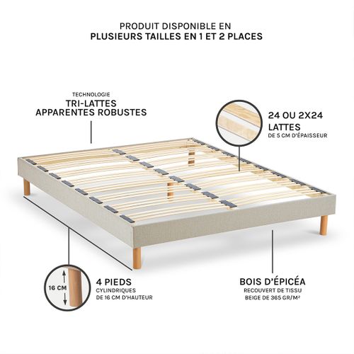 Sommier à Lattes En Bois Lino 160x200 Cm Beige Bio Nuit de Coton