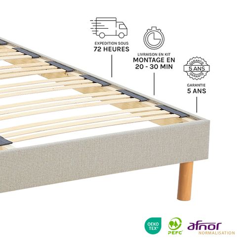Sommier à Lattes En Bois Lino 160x200 Cm Beige Bio Nuit de Coton
