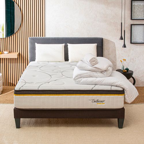 Bellecour Literie Pack Bellecour 3.0 160x200 Cm Matelas Ressorts + Sommier Bois + Accessoires