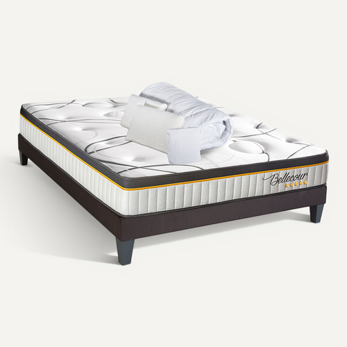 Bellecour Literie Pack Bellecour 3.0 160x200 Cm Matelas Ressorts + Sommier Bois + Accessoires