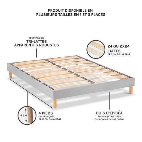 Sommier à Lattes En Bois Capitole 140x190 Cm Coloris Gris Clair Livré En Kit