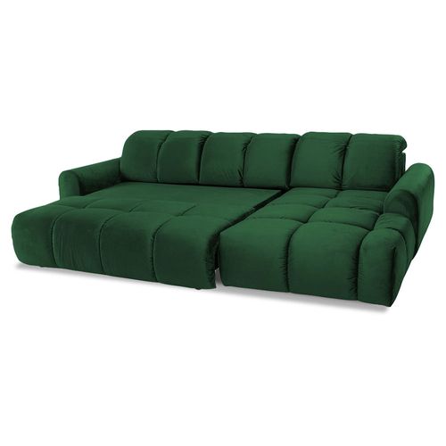 Canapé Velours Convertible Angle Droit Vert Anacapri - 3 Places