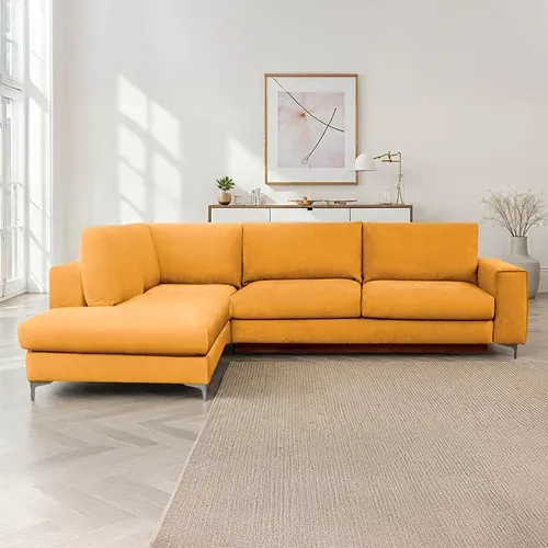 Canapé Angle Gauche Fiesole En Velours Jaune - 4 Places