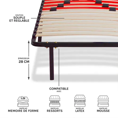 Kit Cadre à Lattes - 140 X 200 Cm - Morphologique Zones De Confort