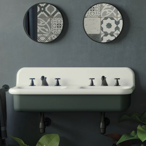 Lavabo Rétro Double En Céramique 102 Cm - True Colors Lite - Gris