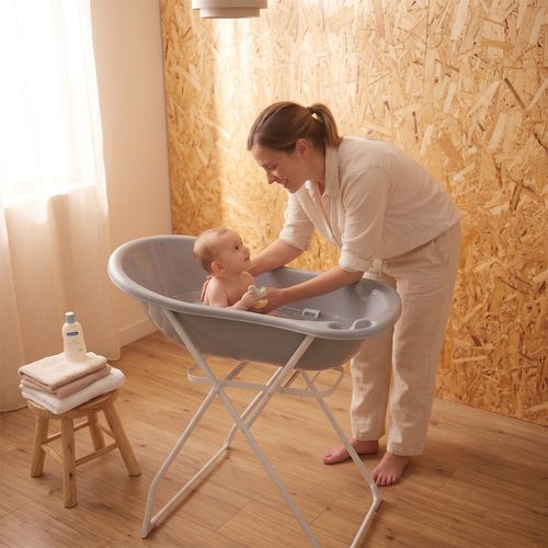 Baignoire Bébé Thermomètre Intégré Gris Owls 86 Cm + Pied