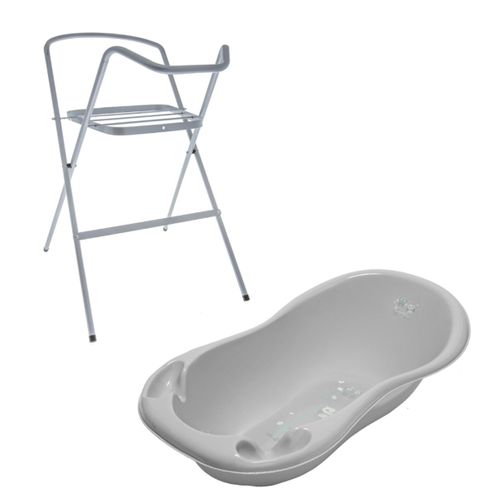 Baignoire Bébé Thermomètre Intégré Gris Owls 86 Cm + Pied