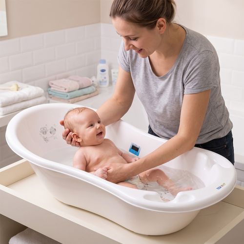 Baignoire Bébé Thermomètre Intégré Blanc Owls 86 Cm